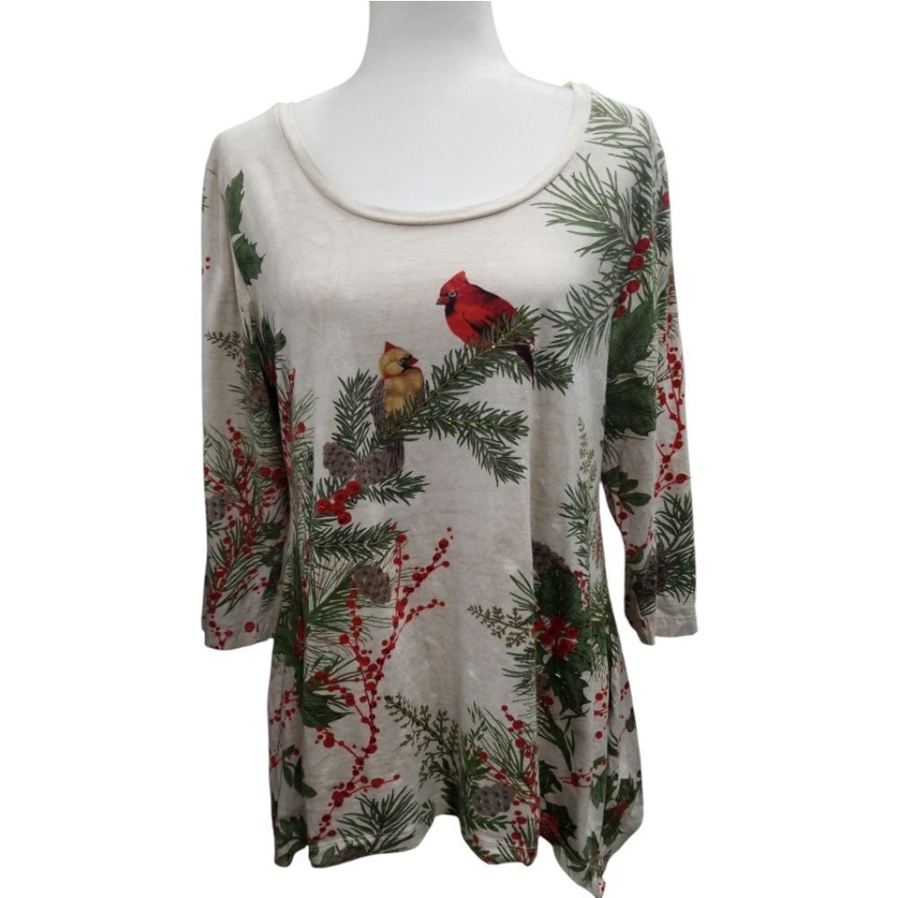 Sequin Winter Birds Christmas Sharkbite Tunic Size Medium